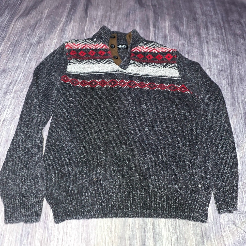 Chaps Mens Gray Fair‎ Isle Mock Neck Pullover Sweater Size S